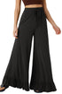 Pull On Elastic High Waist Drawstring Pocket Ruffle Hem Wide Leg Pants
